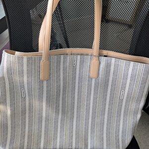 Coach Tan and Gray Striped Tote